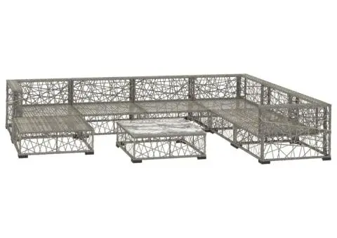 Set mobilier de grădină cu perne, 8 piese, gri, poliratan - 3/5