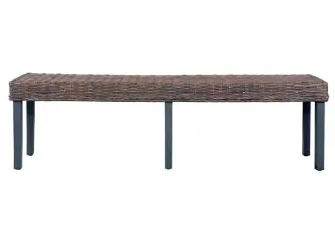 Bancă, gri, 160 cm, ratan kubu natural și lemn masiv de mango - 4/5