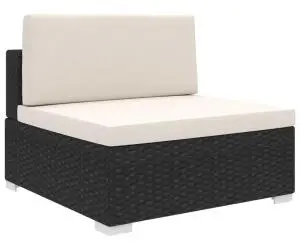vidaXL Scaun modular de mijloc, 1 buc., negru, poliratan, cu perne
