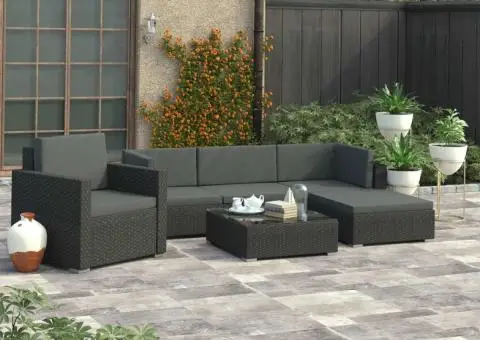 Set mobilier de grădină cu perne, 6 piese, negru, poliratan - 1/5