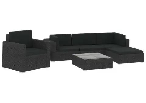 Set mobilier de grădină cu perne, 6 piese, negru, poliratan - 2/5