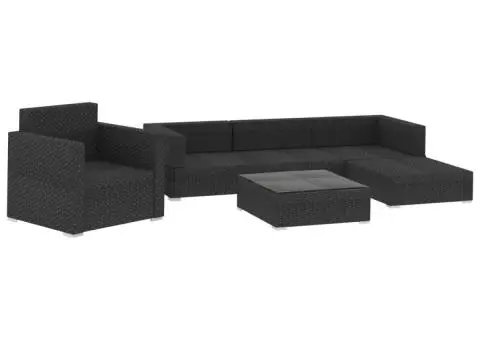 Set mobilier de grădină cu perne, 6 piese, negru, poliratan - 3/5