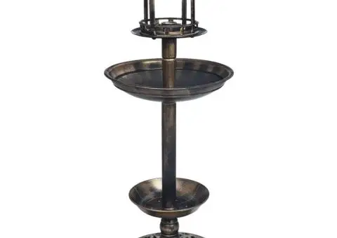 Baie pentru păsări decorativă, cu LED alimentat solar, plastic - 1/5