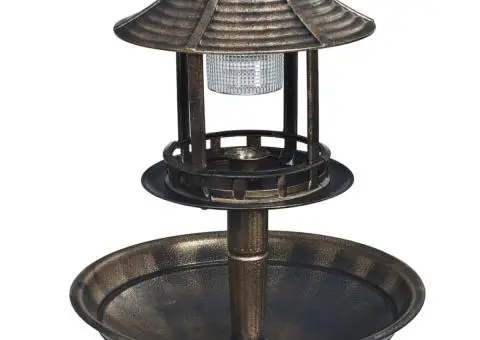 Baie pentru păsări decorativă, cu LED alimentat solar, plastic - 3/5