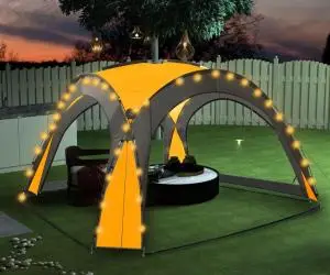 vidaXL Cort petrecere cu LED, 4 pereți laterali, galben, 3,6x3,6x2,3 m