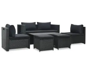vidaXL Set mobilier de grădină cu perne, 6 piese, negru, poliratan