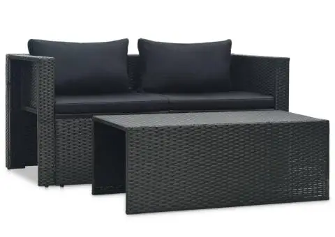 Set mobilier de grădină cu perne, 6 piese, negru, poliratan - 2/5