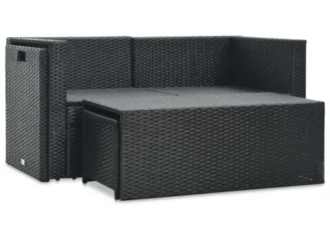 Set mobilier de grădină cu perne, 6 piese, negru, poliratan - 3/5