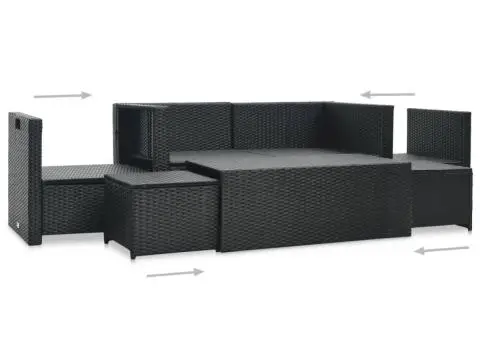 Set mobilier de grădină cu perne, 6 piese, negru, poliratan - 4/5