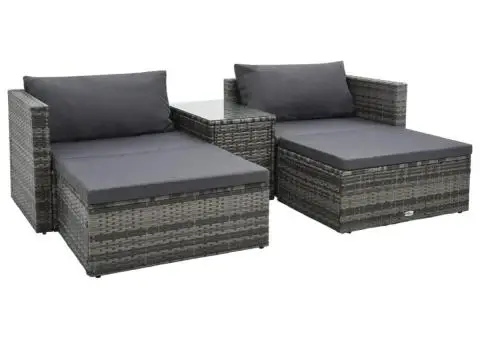 Set mobilier de grădină cu perne, 5 piese, gri, poliratan - 1/5