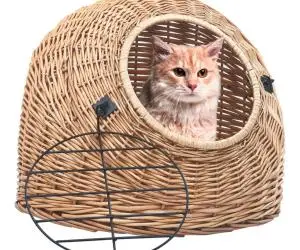 vidaXL Coș transport pentru pisici, 60x45x45 cm, răchită naturală