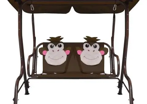 Balansoar pentru copii, maro, 115 x 75 x 110 cm, textil - 2/5