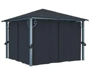 vidaXL Pavilion cu perdele, antracit, 300 x 300 cm, aluminiu