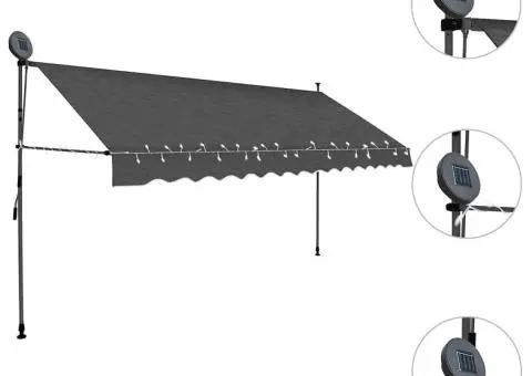 Copertină retractabilă manual cu LED, antracit, 350 cm - 3/5