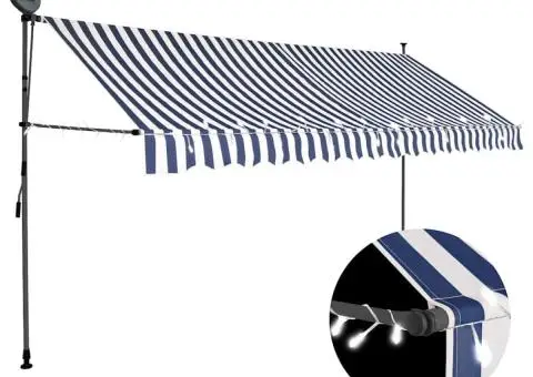 Copertină retractabilă manual cu LED, albastru & alb, 350 cm - 1/5