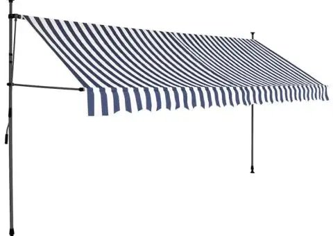 Copertină retractabilă manual cu LED, albastru & alb, 350 cm - 2/5