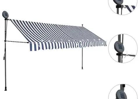 Copertină retractabilă manual cu LED, albastru & alb, 350 cm - 3/5