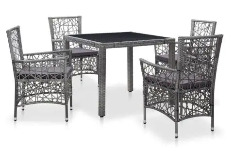 Set mobilier de exterior, 5 piese, gri, poliratan - 1/5