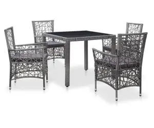 vidaXL Set mobilier de exterior, 5 piese, gri, poliratan
