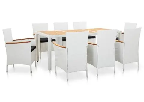Set mobilier de grădină, 9 piese, alb, poliratan - 1/5