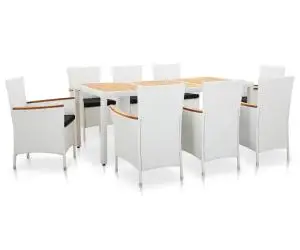vidaXL Set mobilier de grădină, 9 piese, alb, poliratan