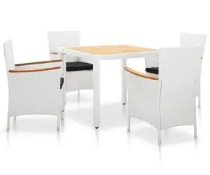 Set mobilier de grădină, 5 piese, alb, poliratan