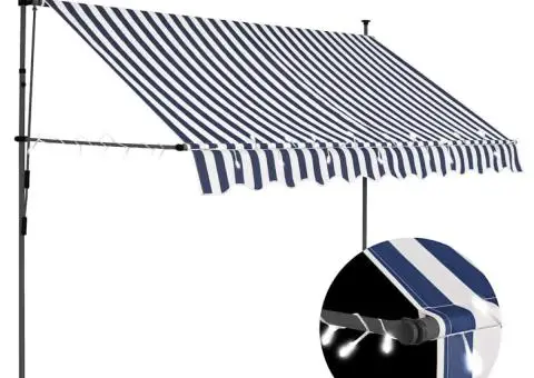 Copertină retractabilă manual cu LED, albastru & alb, 250 cm - 1/5