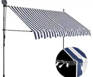vidaXL Copertină retractabilă manual cu LED, albastru & alb, 250 cm