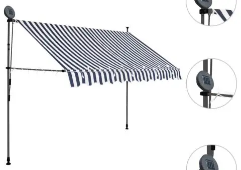 Copertină retractabilă manual cu LED, albastru & alb, 250 cm - 3/5