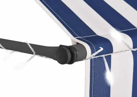 Copertină retractabilă manual cu LED, albastru & alb, 250 cm - 4/5