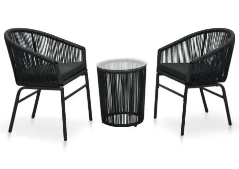 Set mobilier de bistro cu perne, 3 piese, negru, ratan PE - 1/5