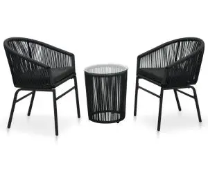 vidaXL Set mobilier de bistro cu perne, 3 piese, negru, ratan PE