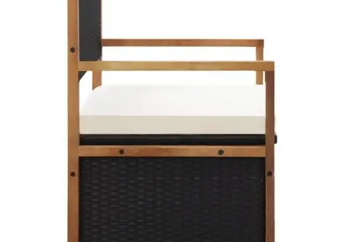 Bancă de depozitare, negru, 115 cm, poliratan și lemn de acacia - 3/5