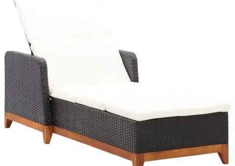 Șezlong, negru, poliratan și lemn masiv de acacia - 1/5