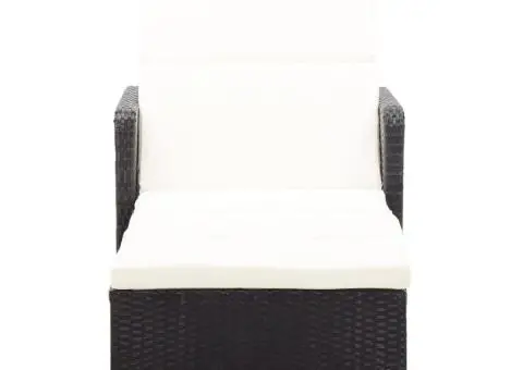 Șezlong, negru, poliratan și lemn masiv de acacia - 2/5