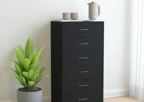 Dulap cu 6 sertare, negru, 50x34x96 cm, lemn prelucrat - 1/5