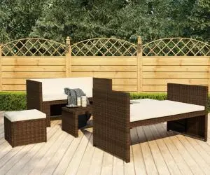 vidaXL Set mobilier de grădină cu perne, 5 piese, maro, poliratan