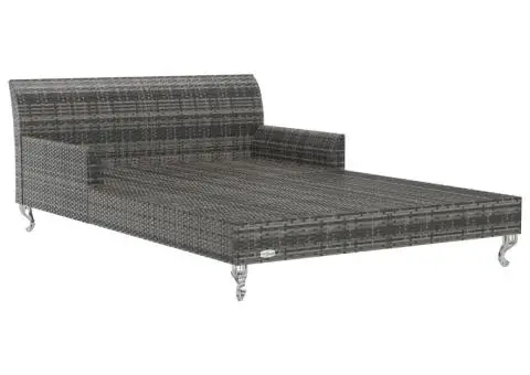 Pat de grădină pentru 2 persoane, cu perne, gri, poliratan - 4/5