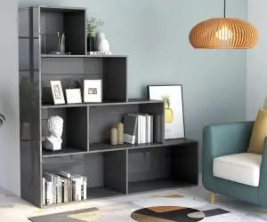 vidaXL Bibliotecă/Separator, gri lucios, 155x24x160 cm, lemn prelucrat