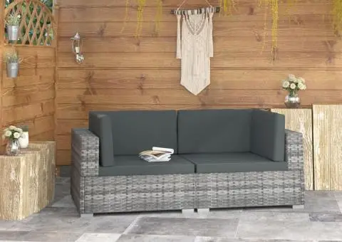 Scaune de colț modulare cu perne, 2 buc., gri, poliratan - 1/5