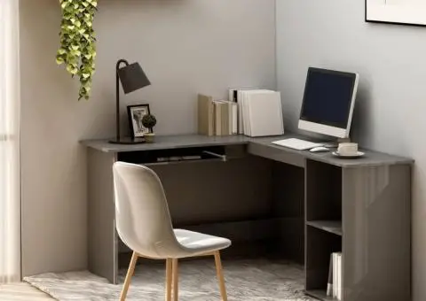 Birou de colț în formă de L, gri lucios, 120 x 140 x 75 cm, PAL - 1/5