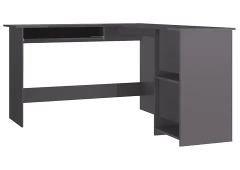 Birou de colț în formă de L, gri lucios, 120 x 140 x 75 cm, PAL - 2/5