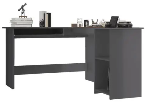 Birou de colț în formă de L, gri lucios, 120 x 140 x 75 cm, PAL - 3/5