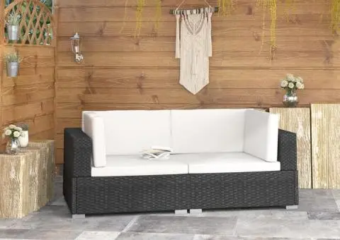 Scaune de colț modulare cu perne, 2 buc., negru, poliratan - 1/5