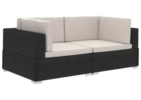 Scaune de colț modulare cu perne, 2 buc., negru, poliratan - 2/5