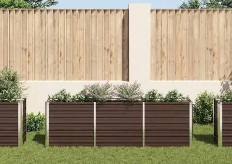 Strat înălțat de grădină, maro, 240x40x77 cm, oțel galvanizat - 3/5