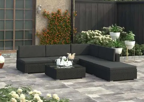 Set mobilier de grădină cu perne, 6 piese, negru, poliratan - 1/5