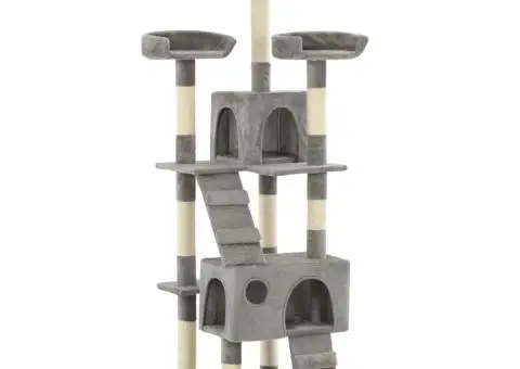 Ansamblu pentru pisici cu stâlpi funie sisal, 170 cm, gri - 1/5