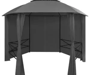 vidaXL Marchiză pavilion de grădină cu perdele, 360x265 cm, hexagonal