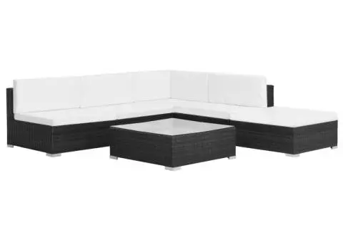 Set mobilier de grădină cu perne, 6 piese, negru, poliratan - 1/5